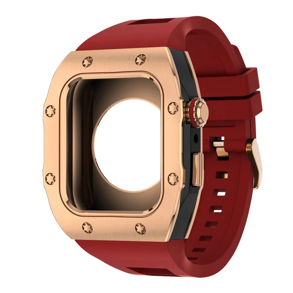 Rose Gold/Black Case+Red Band+Rose Gold Buckle