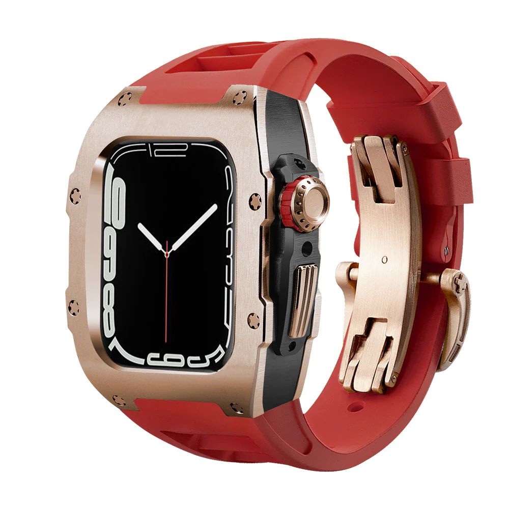 Rose Gold/Black Case+Red Strap+Rose Gold Buckle