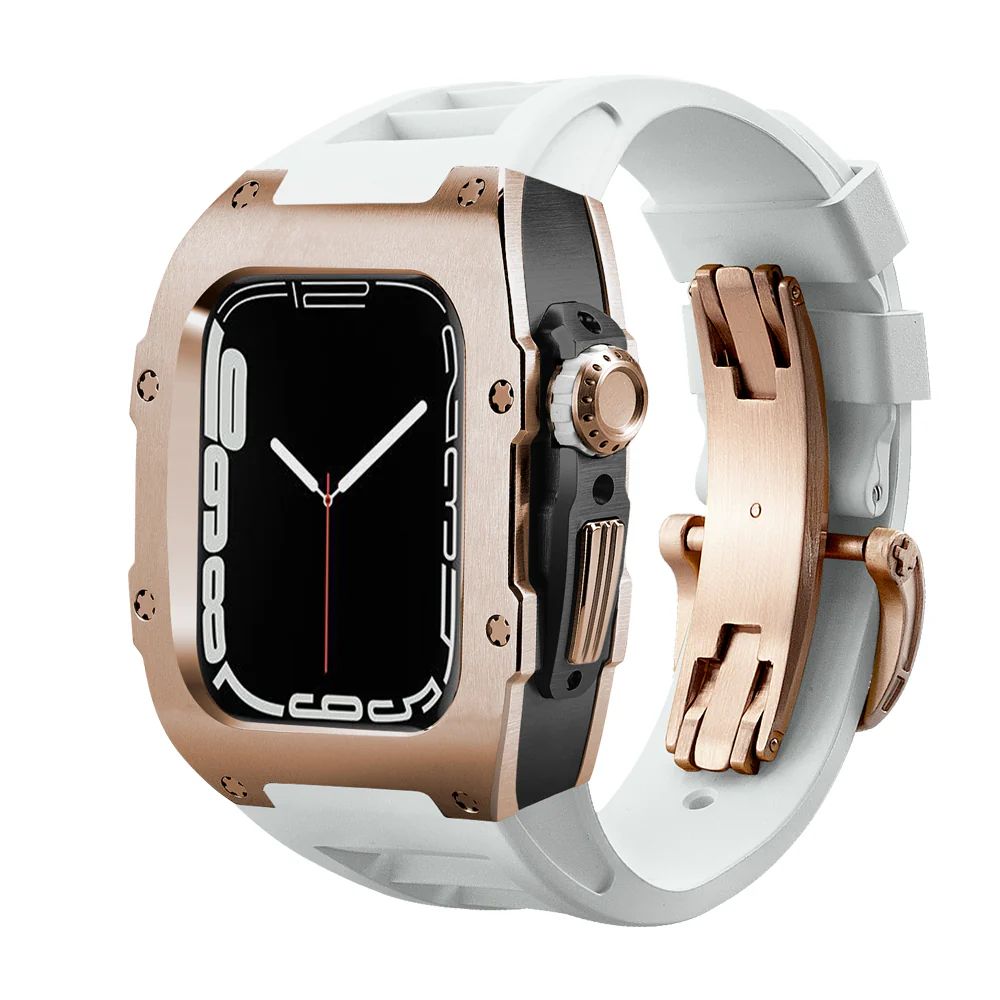 Rose Gold/Black Case+White Strap+Rose Gold Buckle