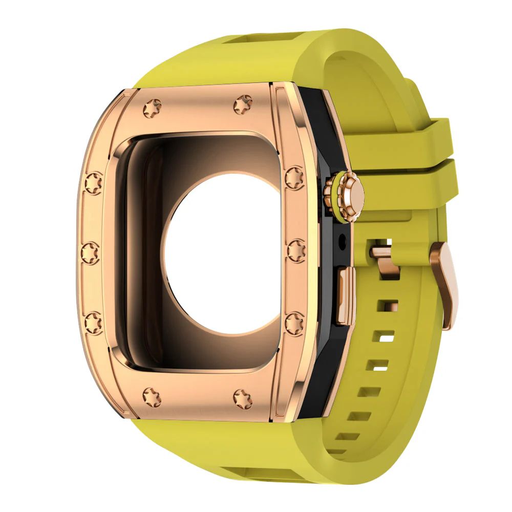 Rose Gold/Black Case+Yellow Band+Rose Gold Buckle