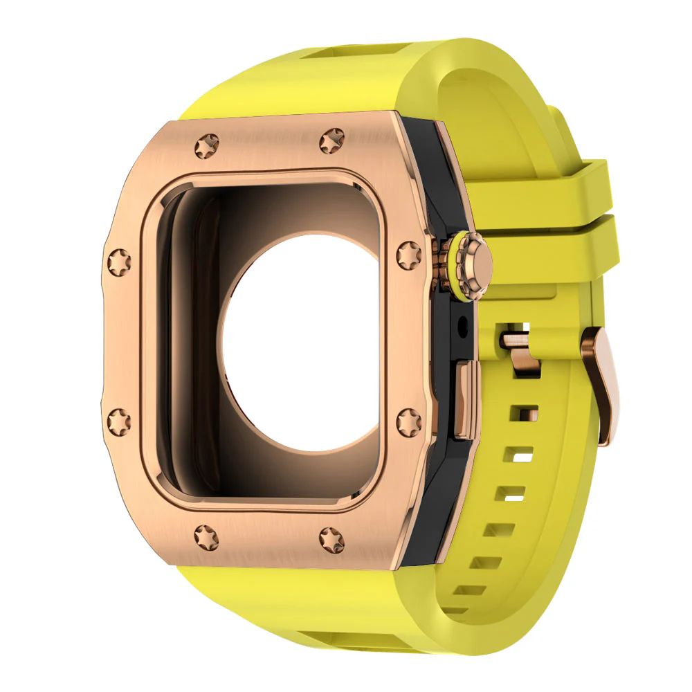 Rose Gold/Black Case+Yellow Band+Rose Gold Buckle