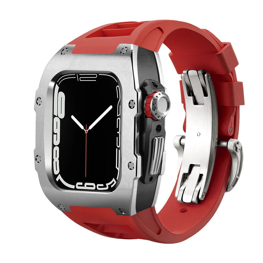 Silver/Black Case+Red Strap+Silver Buckle