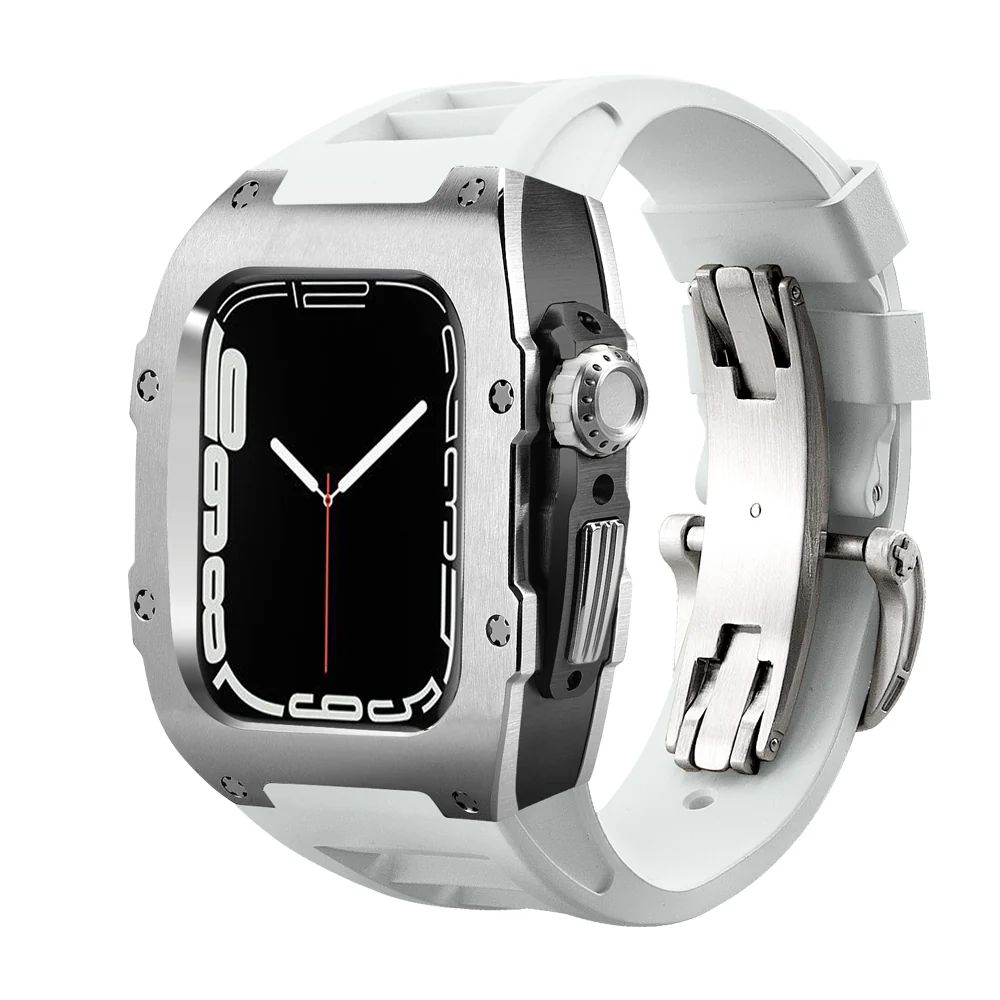 Silver/Black Case+White Strap+Silver Buckle