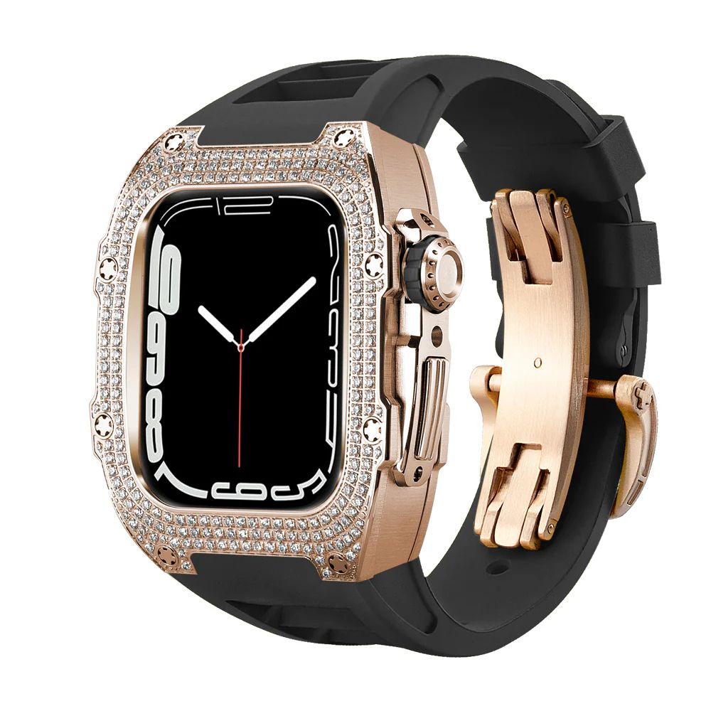 Studded Rose Gold Case+Black Band+Rose Gold Buckle