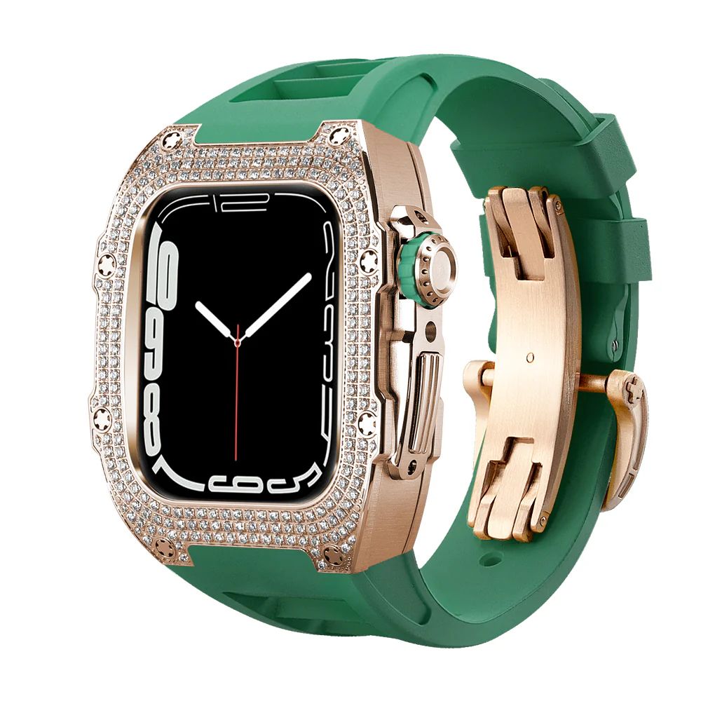 Studded Rose Gold Case+Green Band+Rose Gold Buckle