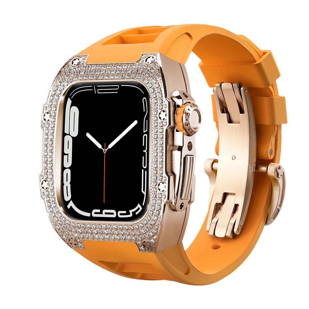 Studded Rose Gold Case+Orange Band+Rose Gold Buckle