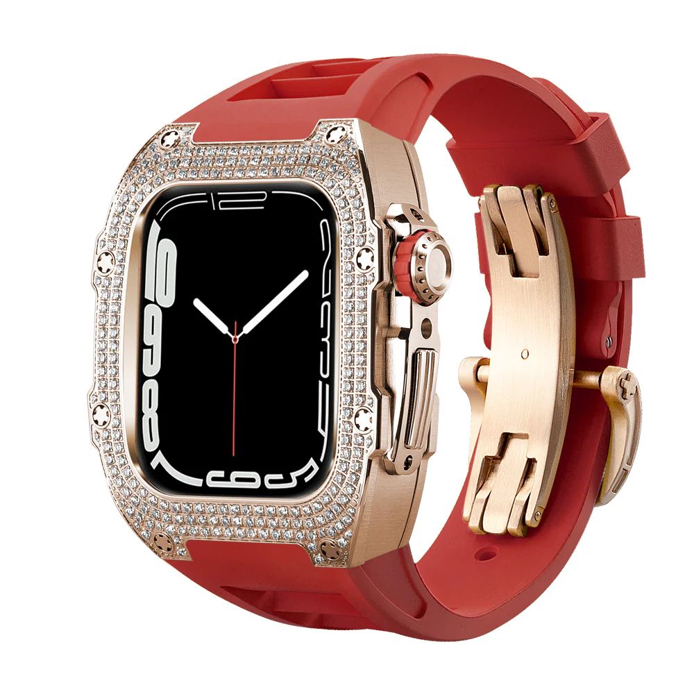 Studded Rose Gold Case+Red Band+Rose Gold Buckle