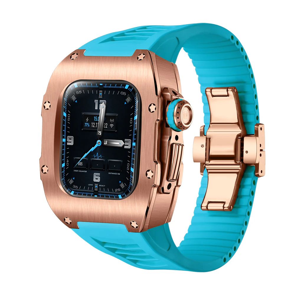 Rose Gold Titanium Case+Blue Band+PVD Rose Gold Buckle