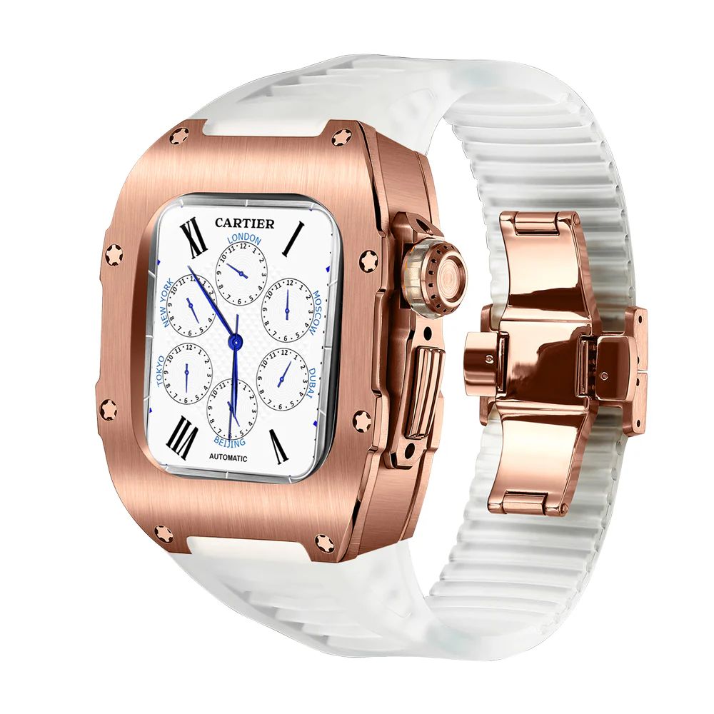 Rose Gold Titanium Case+Clear Band+PVD Rose Gold Buckle