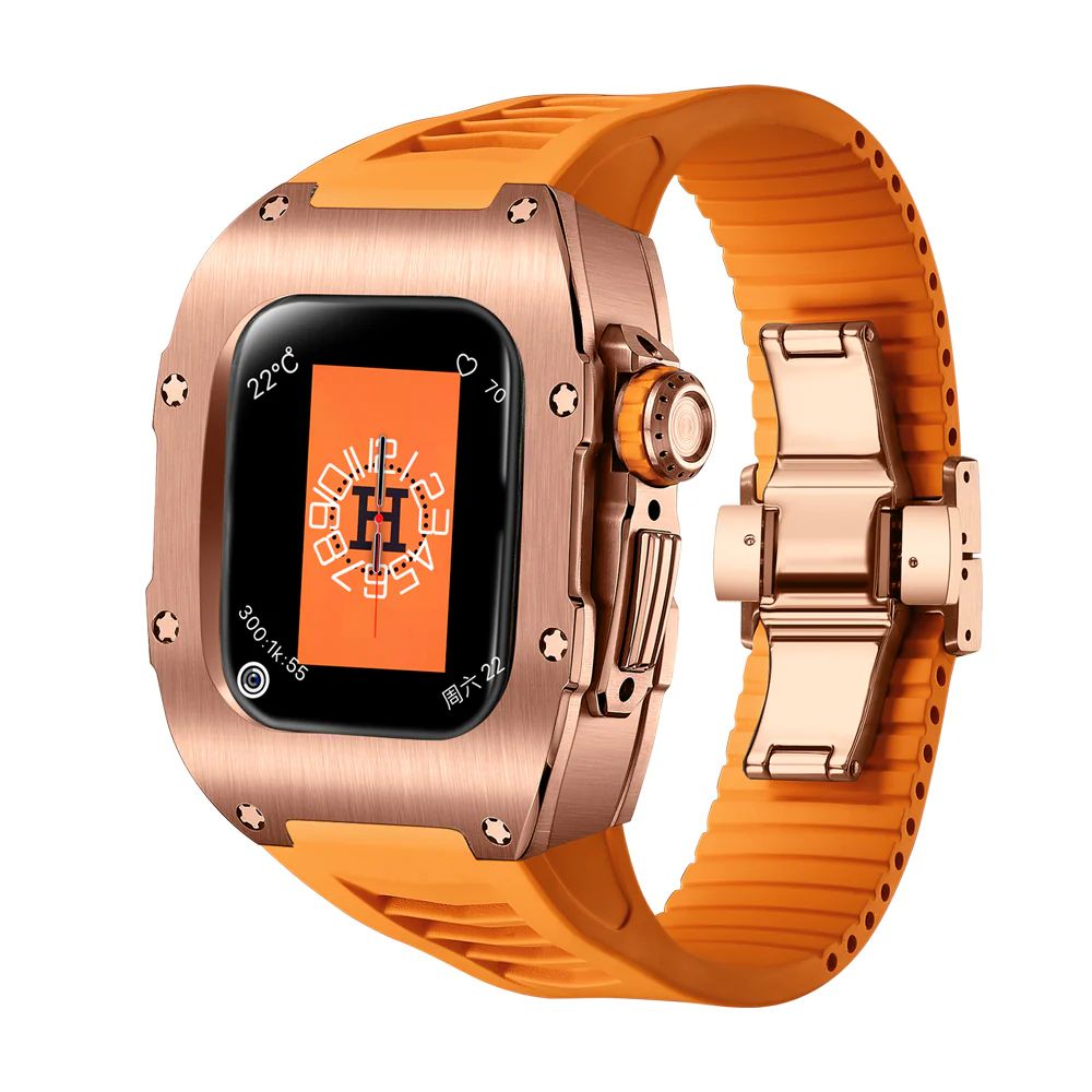 Rose Gold Titanium Case+Orange Band+PVD Rose Gold Buckle