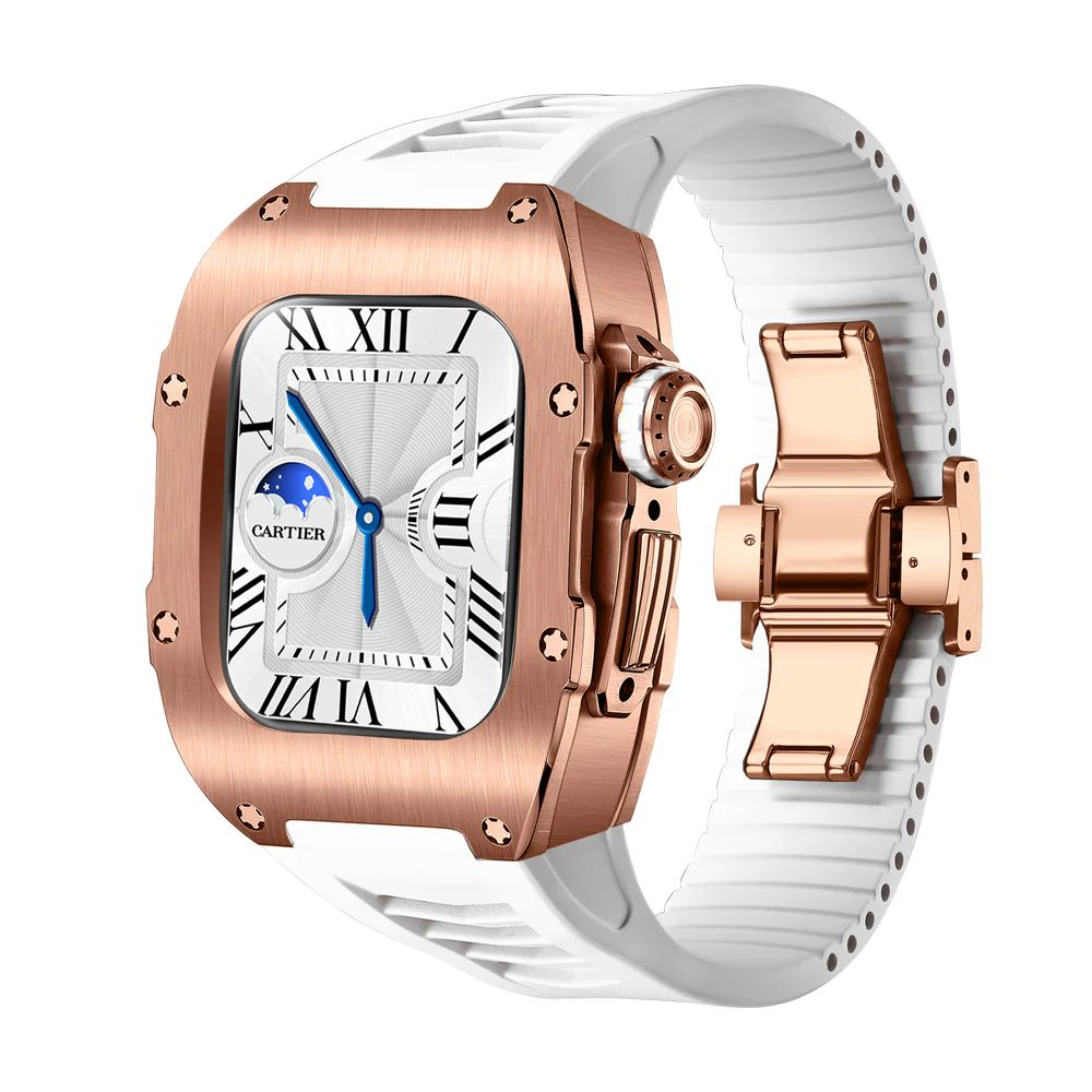 Rose Gold Titanium Case+White Band+PVD Rose Gold Buckle