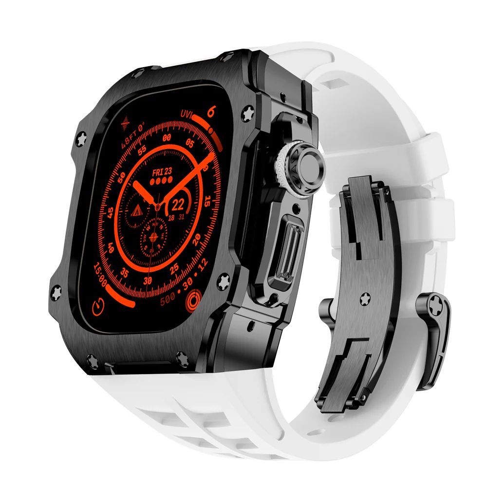 PVD Black Stainless Steel Case+White Band+Black Buckle