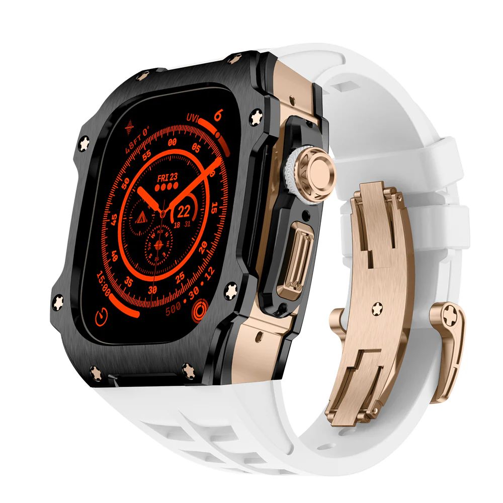 PVD Rose Gold Stainless Steel Case+White Band+Rose Gold Buckle