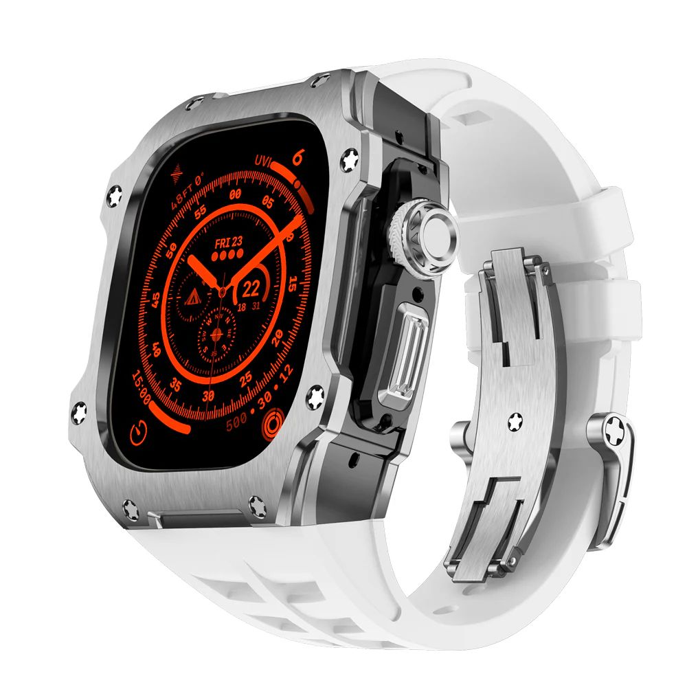 Silver Stainless Steel Case+White Band+Silver Buckle